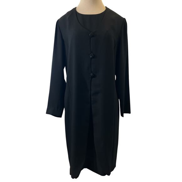 Vtg Leslie Fay Secretary Dress Sz 12 Petite Black Goth Funeral Somber Retro Dark - Picture 1 of 11